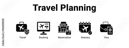 Travel Planning web banner icon vector illustration concept for  with icon of Travel, Booking.