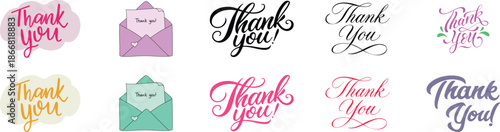 Thank You Banner Icon set. Thank You for holiday Thanksgiving Day, vintage graphic, banner, poster. Greeting card calligraphy thank you, postcard for holiday Thanksgiving Day. Vector Illustration