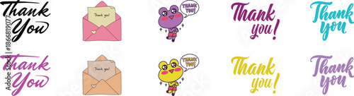 Thank You Banner Icon set. Thank You for holiday Thanksgiving Day, vintage graphic, banner, poster. Greeting card calligraphy thank you, postcard for holiday Thanksgiving Day. Vector Illustration