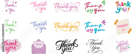 Thank You Banner Icon set. Thank You for holiday Thanksgiving Day, vintage graphic, banner, poster. Greeting card calligraphy thank you, postcard for holiday Thanksgiving Day. Vector Illustration