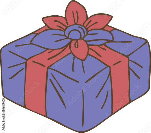 A colorful illustration drawing of a luxurious gift wrapped in a traditional bojagi bundle, given to relatives and family members during Seollal and Lunar New Year to show gratitude