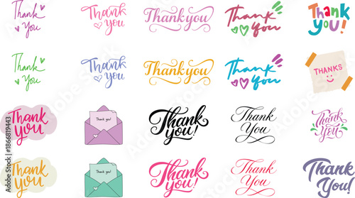 Thank You Banner Icon set. Thank You for holiday Thanksgiving Day, vintage graphic, banner, poster. Greeting card calligraphy thank you, postcard for holiday Thanksgiving Day. Vector Illustration