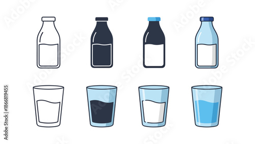 Assorted beverage bottles and glasses - SVG and PNG icons - Vector Icons and Stickers - PNG, SVG, EPS - Glyph and solid icon set - Icon vector - Flat Design Icon - line icon set