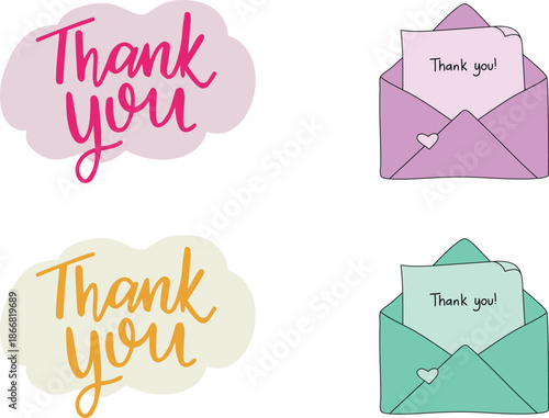 Thank You Banner Icon set. Thank You for holiday Thanksgiving Day, vintage graphic, banner, poster. Greeting card calligraphy thank you, postcard for holiday Thanksgiving Day. Vector Illustration