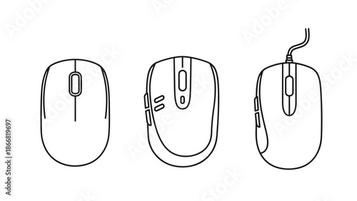 Three different types of computer mice - SVG and PNG icons - Vector Icons and Stickers - PNG, SVG, EPS - Glyph and solid icon set - Icon vector - Flat Design Icon - line icon set