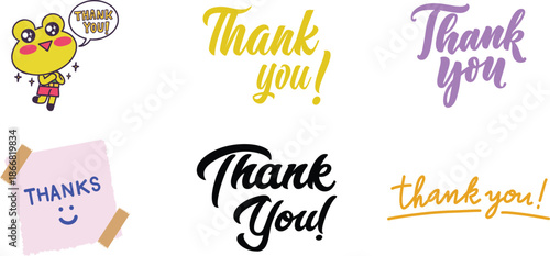 Thank You Banner Icon set. Thank You for holiday Thanksgiving Day, vintage graphic, banner, poster. Greeting card calligraphy thank you, postcard for holiday Thanksgiving Day. Vector Illustration