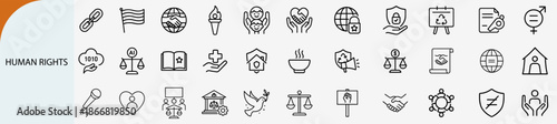 human rights line icons set, minimal legal justice vector design