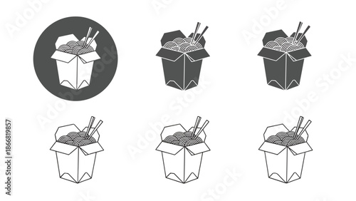 Collection of takeout boxes with food and chopsticks - SVG and PNG icons - Vector Icons and Stickers - PNG, SVG, EPS - Glyph and solid icon set - Icon vector - Flat Design Icon - line icon set