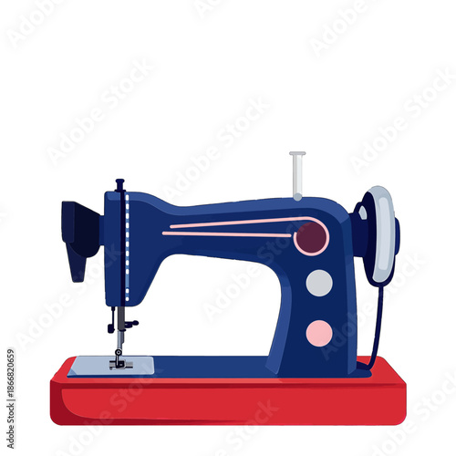 Blue retro sewing machine on red base