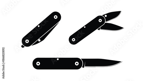 Illustrated pocket knife in various positions - SVG and PNG icons - Vector Icons and Stickers - PNG, SVG, EPS - Glyph and solid icon set - Icon vector - Flat Design Icon - line icon set
