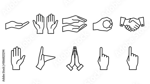 Various hand gestures illustrated - SVG and PNG icons - Vector Icons and Stickers - PNG, SVG, EPS - Glyph and solid icon set - Icon vector - Flat Design Icon - line icon set