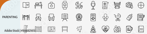parenting icon set, childcare family wellness and baby care vector illustration