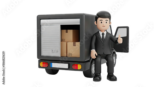 Delivery Man Giving Thumbs Up Next to Cargo Van with Boxes