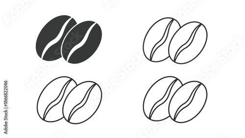 Set of four coffee bean illustrations - SVG and PNG icons - Vector Icons and Stickers - PNG, SVG, EPS - Glyph and solid icon set - Icon vector - Flat Design Icon - line icon set