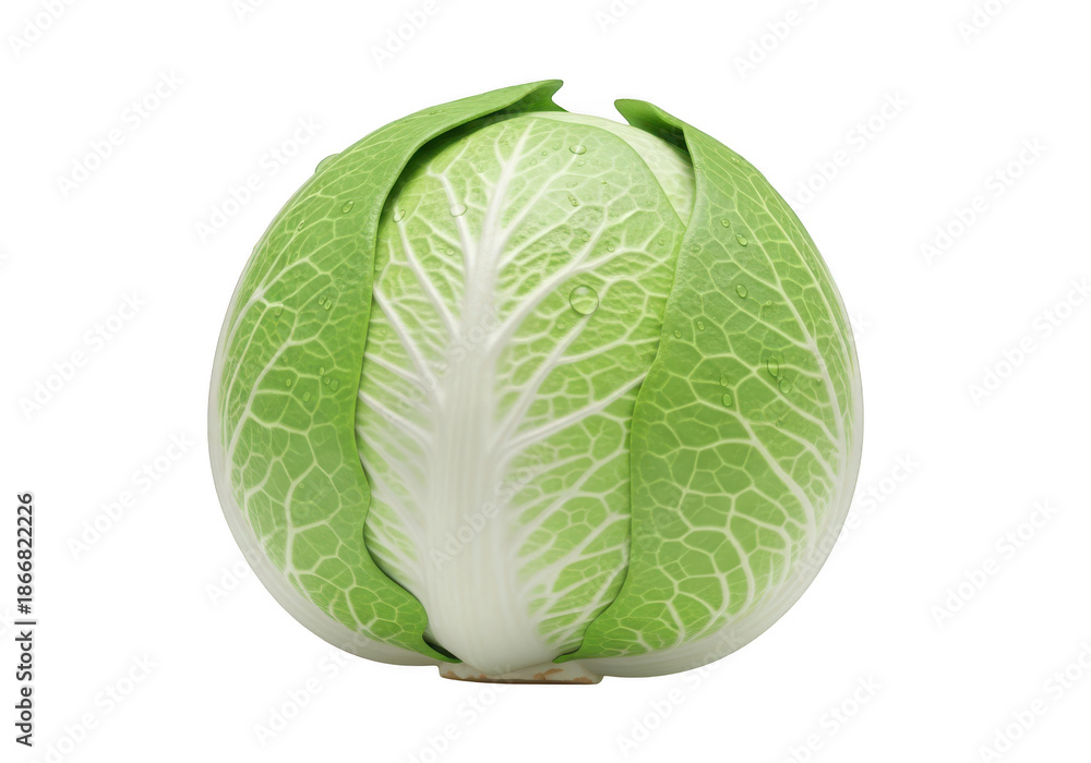 Fototapeta premium 3d icon of a whole head of napa cabbage with vibrant green outer leaves, isolated on transparent background