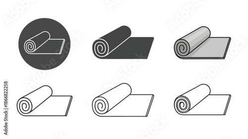 Various ways to roll a mat - SVG and PNG icons - Vector Icons and Stickers - PNG, SVG, EPS - Glyph and solid icon set - Icon vector - Flat Design Icon - line icon set