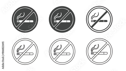 Set of no smoking signs - SVG and PNG icons - Vector Icons and Stickers - PNG, SVG, EPS - Glyph and solid icon set - Icon vector - Flat Design Icon - line icon set