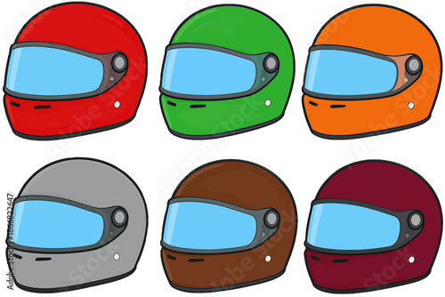 Set of Six Colorful Racing Helmets