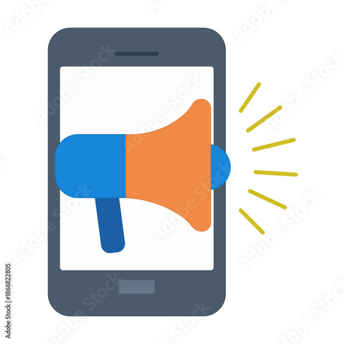 A colorful megaphone blasting sound waves from a smartphone screen