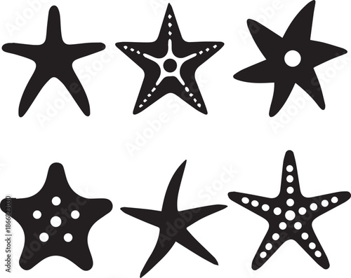 Starfish Silhouette Vector Set, Sea Star Black Silhouette Icons