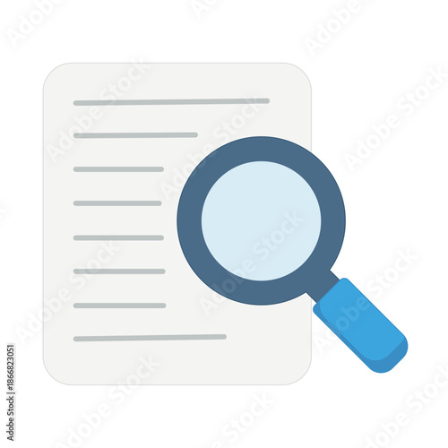 Paper document with a magnifying glass for auditing and detailed inspection
