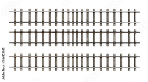 Three parallel sections of railway tracks isolated