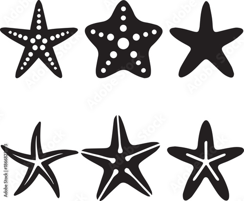 Starfish Silhouette Vector Set, Sea Star Black Silhouette Icons