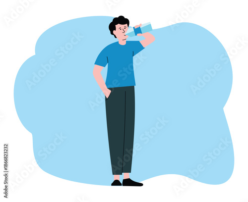 Man drinking clean water from plastic bottle. man quenching thirst with drinking water