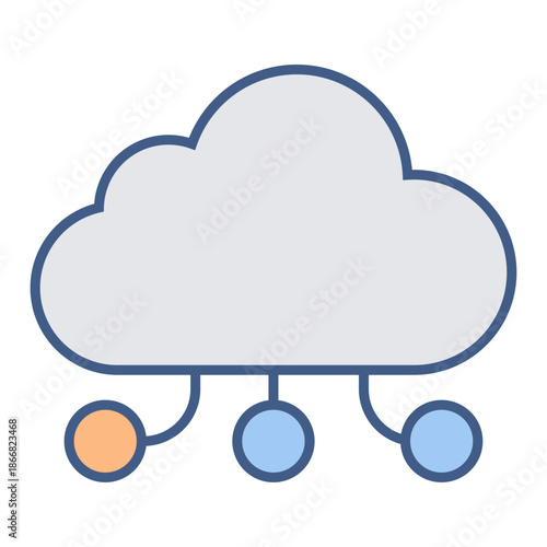 Cloud icon connected to multiple nodes representing network infrastructure and backend architecture
