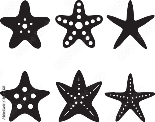 Starfish Silhouette Vector Set, Sea Star Black Silhouette Icons