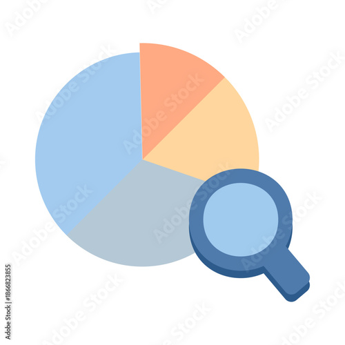 Pie chart with a magnifying glass symbolizing deep data analysis