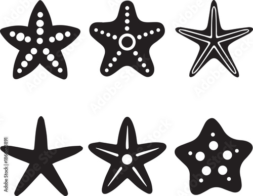 Starfish Silhouette Vector Set, Sea Star Black Silhouette Icons