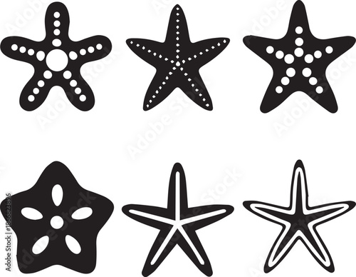 Starfish Silhouette Vector Set, Sea Star Black Silhouette Icons