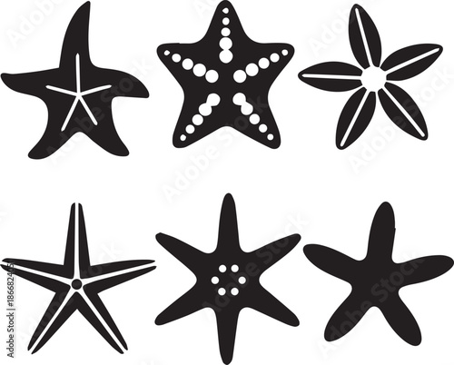 Starfish Silhouette Vector Set, Sea Star Black Silhouette Icons