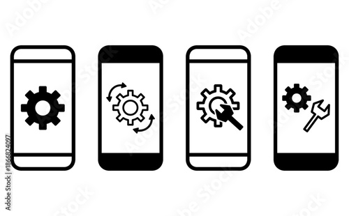 スマートフォンの設定とシステム管理を表すシンプルなアイコンセット