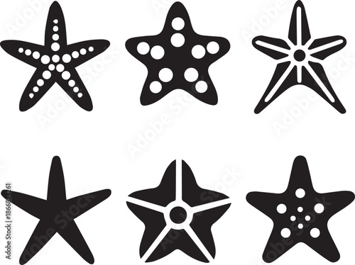 Starfish Silhouette Vector Set, Sea Star Black Silhouette Icons