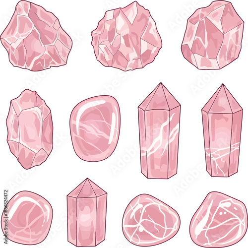 Set of pink crystals and gemstones