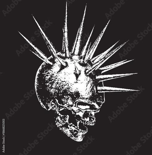 Spiked skull illustration with aggressive punk rock aesthetic
