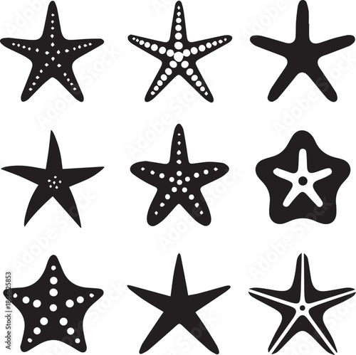 Starfish Silhouette Vector Set, Sea Star Black Silhouette Icons