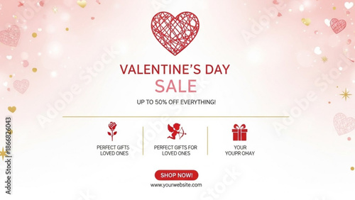 A Valentine's Day sale vector graphic with a heart design and promotional text