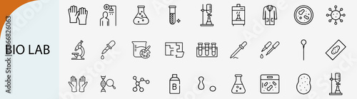 bio lab icon set, biotechnology medical research and science laboratory vector