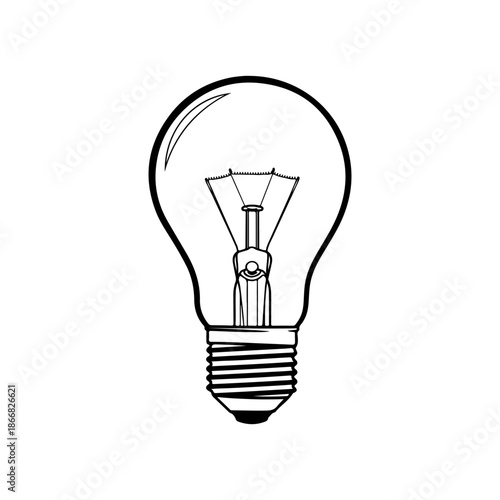 Incandescent light bulb line art illustration isolated on white background vector