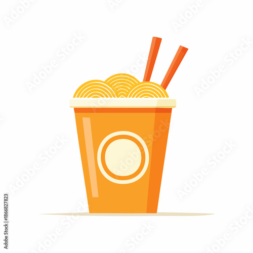 Vibrant illustrated cup of instant noodles with chopsticks, depicting a quick and convenient Asian-inspired meal perfect for a fast-paced lifestyle or a tasty snack break