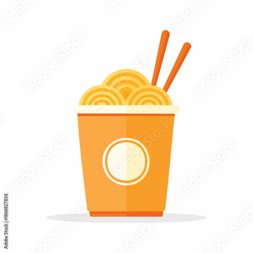 A vibrant illustration of a paper cup filled with delicious noodles and chopsticks, perfect for food-related designs