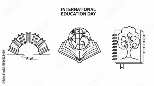 Celebrating International Education Day with Open Book and Globe Illustrations