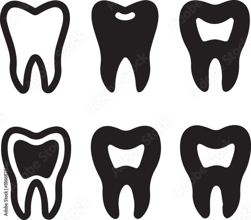 Dental Tooth Icon Black Silhouette, Tooth Silhouette Vector Black and White