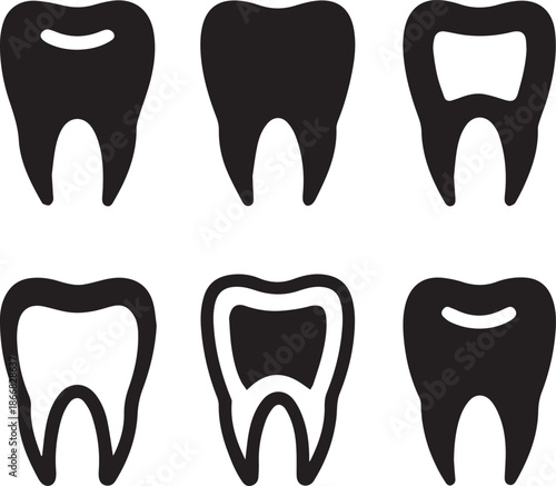 Dental Tooth Icon Black Silhouette, Tooth Silhouette Vector Black and White