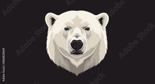 Majestic polar bear head illustration with detailed fur texture silhouetted against a dark speckled background.