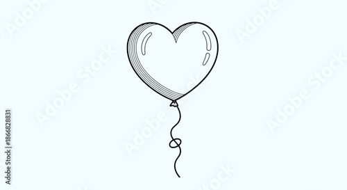 Simple line drawing of a heart-shaped balloon floating on a light background symbolizing love and celebration.
