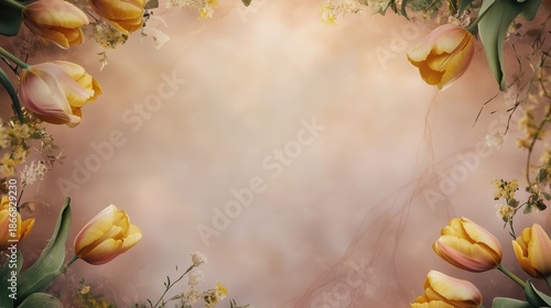 Elegant Floral Frame with Amber and Rose Hues for Backgrounds and Invitations